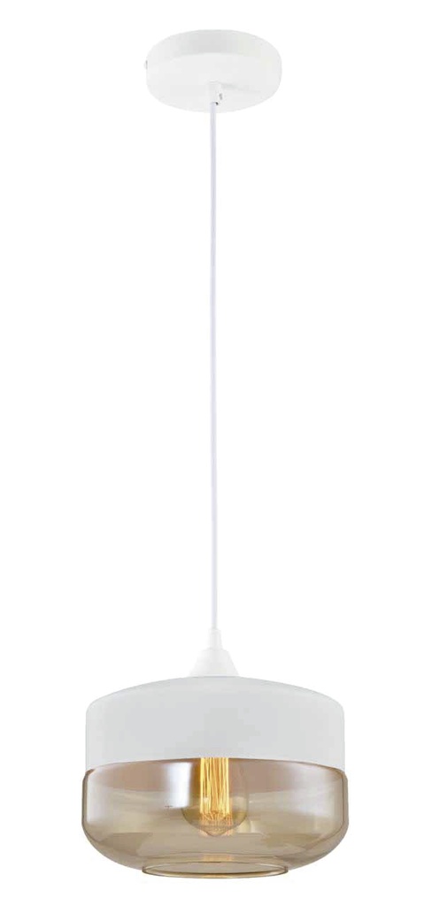 Lamp. Colg. Metal/Blanco+Vidrio Cognac 1E27 25,4X21,2Cm