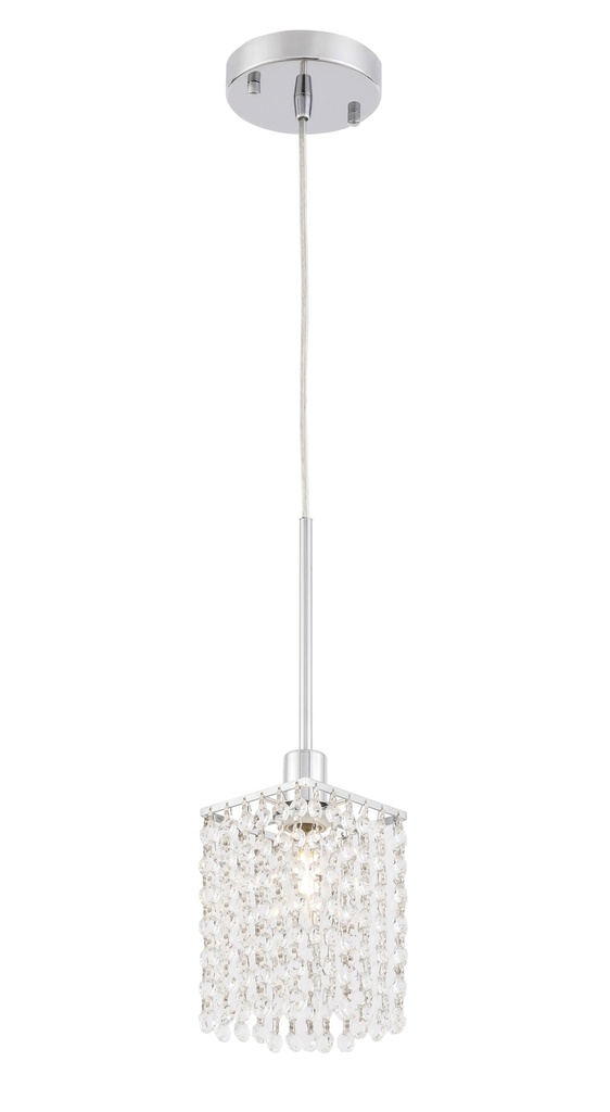 Lamp. Colg. 1L E14 Metal+Cristales 100X100Mm Cromo