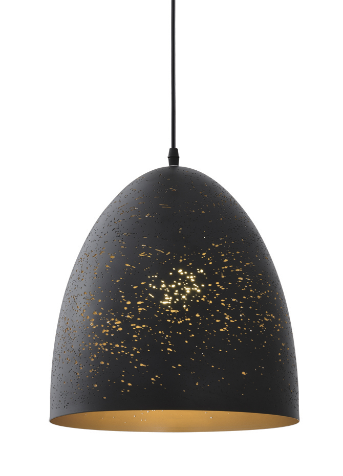 Lamp. Colg. 1L E27 T/Oval. Metal Troquel. Negro Vintage+Dorado (D300xH300)mm