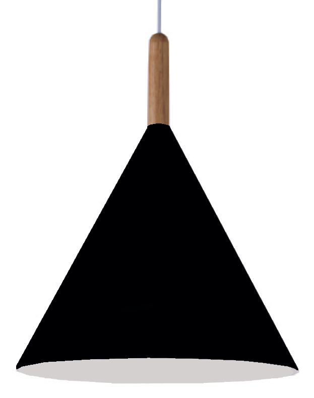 Lamp. Colg. 1L E27 T/Cono Alum.+Madera Negro+Blanco (D180xH270)mm