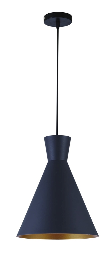 Lamp. Colg. 1L E27 T/Cono Alum. Negro+Dorado (D250xH330)mm