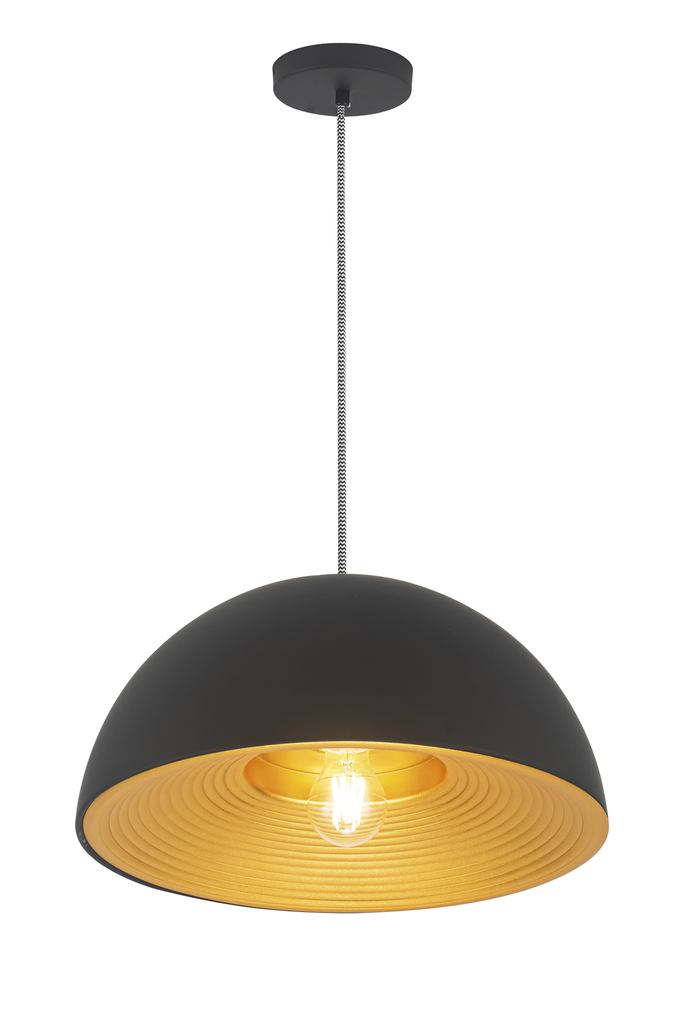 Lamp. Colg. 1L E27 Aluminio Negro+Dorado (D400X240Mm)