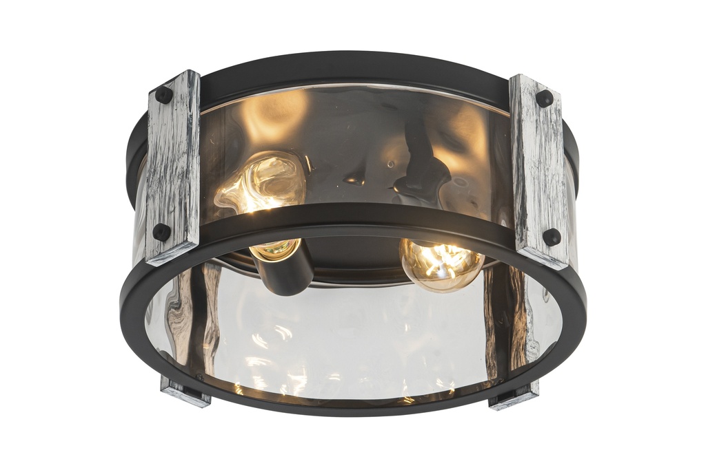 Lamp. Techo 2L E27 Metal+Madera (D330X180Mm)