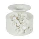 FLORERO DE CERAMICA BLANCO CON DETALLE DE FLORES PEQUEÑO