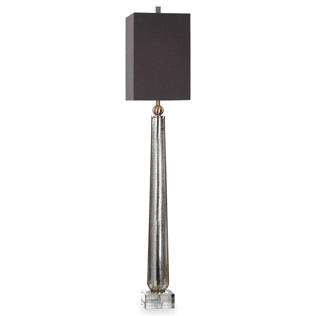 LAMP. MESA DE VIDRIO MERCURIZADO CON PATALLA GRIS