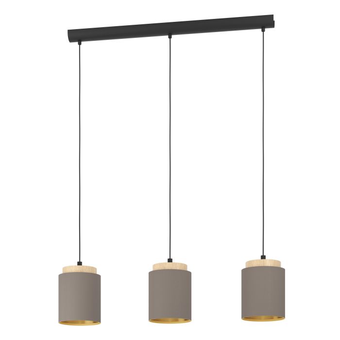 LAMP. COLG. 3L E27 ALBARIZA PANTALLA GRIS+MADERA (1100X895MM)