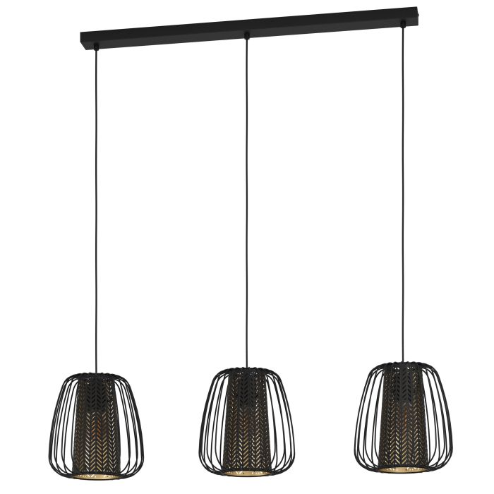 LAMP. COLG. 3L E27 CURASAO JAULA NEGRA+DORADA (1100X995MM)