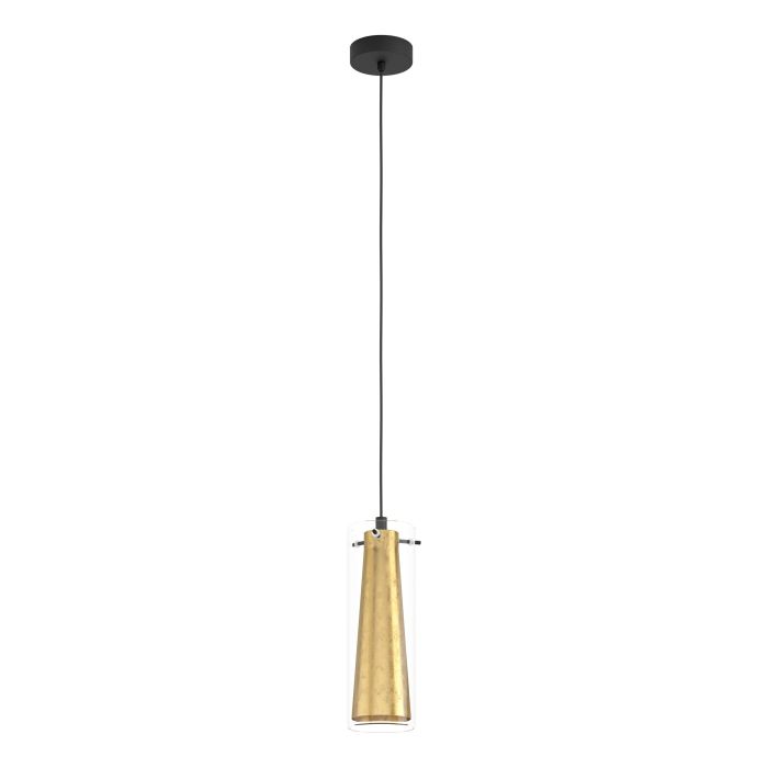 LAMP. COLG. 1L E27 PINTO PANTALLA DORADA +VIDRIO CLARO (1100X110MM)