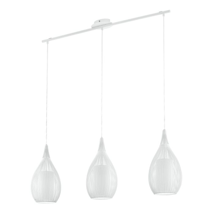 LAMP. COLG. 3L E27 T/JAULA RAZONI ACERO BLANCO+VIDRIO OPAL (1100X990MM)