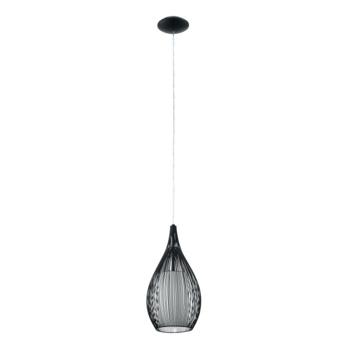 LAMP. COLG. 1L E27 T/JAULA RAZONI ACERO NEGRO+VIDRIO OPAL (1300X190MM)