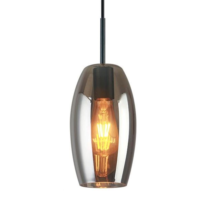 Lamp. Colg. 1L E27 T/Copa Metal+Vidrio Negro+Fume (D140xH)mm