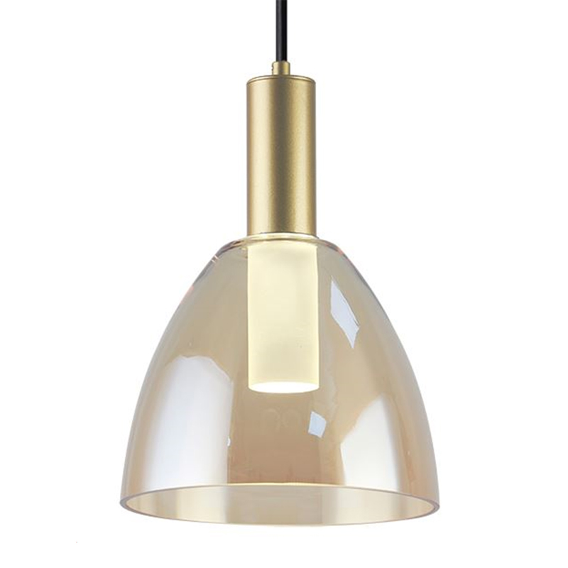 Lamp. Colg. Led T/Campana Metal+Vidrio+Acril. Dorado+Ambar 7w 3k (D200xH270)mm