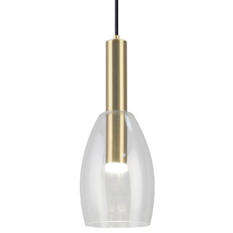 Lamp. Colg. 1L E27 T/Copa Metal+Vidrio+Acrilico Dorado+Claro (D150xH360)mm