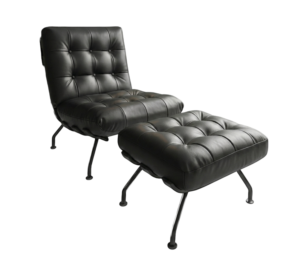 Sillon de Cuero Negro Costela Tumbona + Ottoman