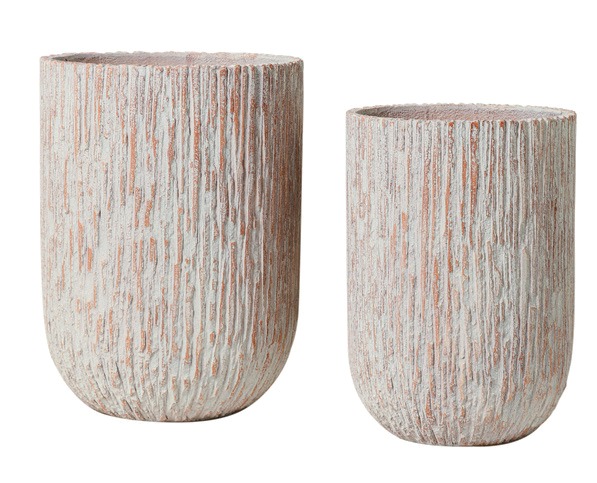 Maceta Fibra Barro Conica Textura Rayas Terracota Envejecido Pequena (31x31x44)cm NP037