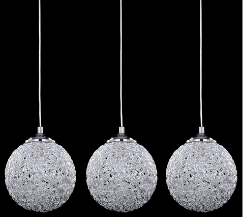 Lamp. Colg. 3L E27 Esfera Plata B/Rect. (180Mm)