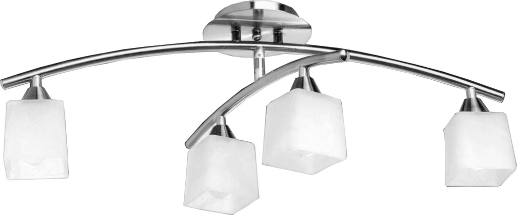Lamp. Techo 4L E14 Satin+Vidrios Cuad. Blancos (700X250X160Mm)