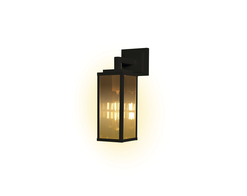 Farol Pared 1L E27 Rect. Negro+Vidrio Champagne (250x110)Mm
