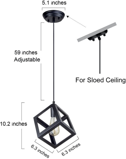 [020003 | 80426BK 1P] Lamp. Colg. 1L E27 T/Cubo Negro (160X160)Mm