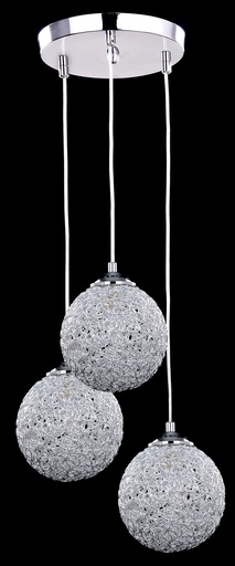 [020017 | 80151CR-3P-LAL] Lamp. Colg. 3L E27 Esfera Plata B/Red. (350Mm)