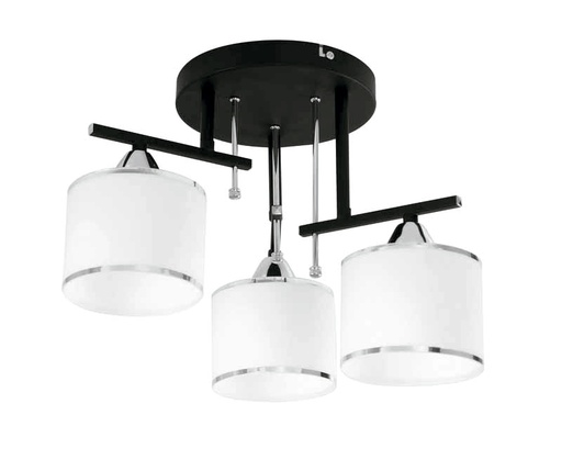 [020078 | 81592BK+CR.3H.WT+A g] Lamp. Techo 3L E27 Ng+Vidrio T/Plafon (420)CMm