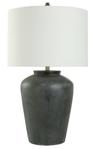 [026011 | L333007] Lamp. Mesa Base De Cemento Negra Y Pantalla Beige 
