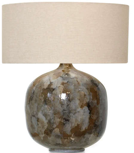 [026013 | IL330956] Lamp. Base De Laton Beige /Verde Redonda 
