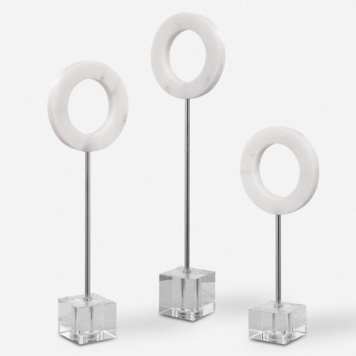 [150392 | 17871] Set3 Figuras De Circulos Blancos De Marmol Con Pedestal