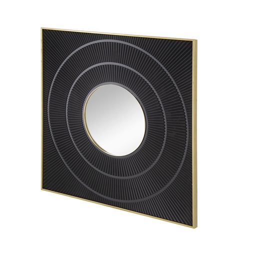 [159061 | 83803-BLAC-DS] Espejo Cuadrado Negro De Madera Con Marco Dorado Grande