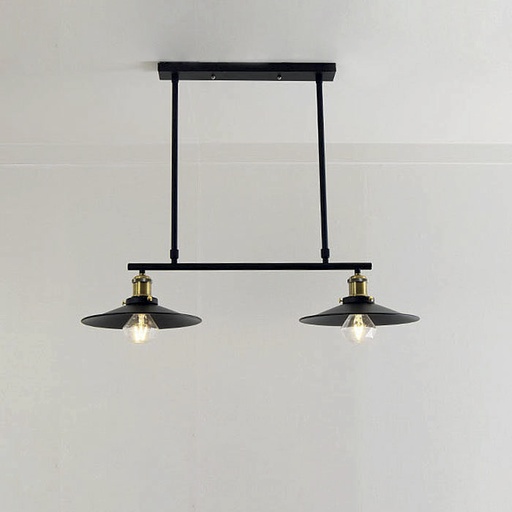 [180045 | 8024-2] Lamp. Colg. 2L E27 Pantalla Metal Negro (600x600)mm