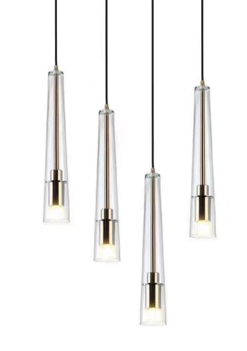 [180189 | 9187-4] Lamp. Colg. 4L E27 Copa Alarg. Metal+Vidrio Dorado+Claro (D600x80x2000)mm