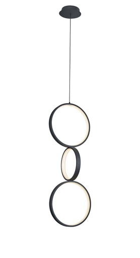 [181129 | P18910-3A-64W] Lamp. Colg. Led 3L Mod. Anillos 64w 3k Negro (320x240x1500)mm