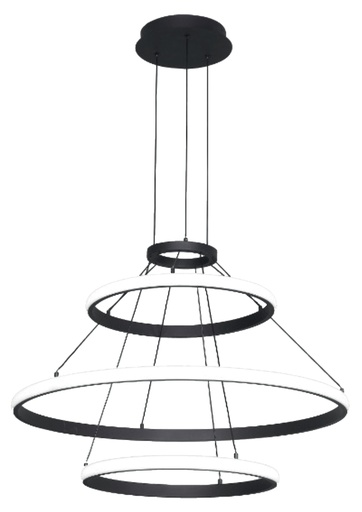 [181135 | P19901-3 96W] Lamp. Colg. Moderna Led 3L Anillos Negro 96W 3K (450+800+450Mm)