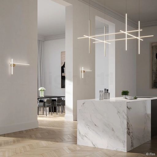 [181407 | #9194P/8A Pend. Lam] Lamp. Colg. Led 8L Barras Cruzadas Mm Matt Dorado 3K