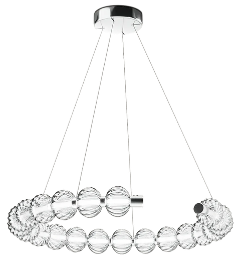 [181427 | 9298P (horizontal)] Lamp. Colg. Horizontal T/Aro Led Negro Perla+Cristal Transp. 36W 3K (D740X2000Mm)