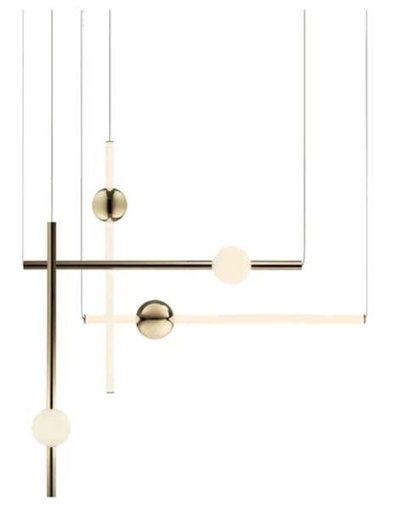 [181507 | K8054-4/026-L900] Lamp. Colg. 4L Barras+Esferas Led (90X150)Cm