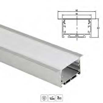 [181658 | 2320-A Plata] Perfil Alum. C/Ceja Plata+Cobertor (23x20x20.6)mm incl. accesorios x 3mts