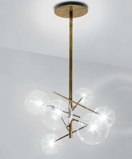 [181728 | YB-068-6L] Lamp. Colg. 6L G4 Bolas Brush Vidrio 80X85Cm