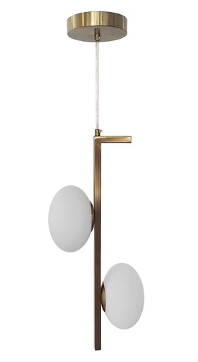 [181800 | GP2027-2] Lamp. Colg. 2L G9 Dorado Metal+Blanco Glass L15X30Cm