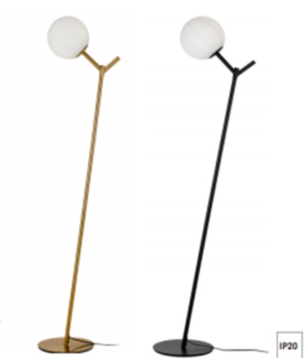 [181834 | GF2075-BK] Lamp. Piso 1L E27 T/Farol D20Cmxh155Cm Negro Metal+Blanco Glass
