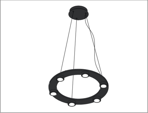 [182711 | P22018-6-39W] Lamp. Colg. Led Anillo 6L 39W 3K Negro (D600X1500Mm)
