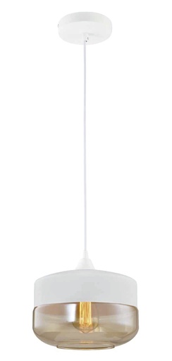 [191136 | NC6117P-1] Lamp. Colg. Metal/Blanco+Vidrio Cognac 1E27 25,4X21,2Cm