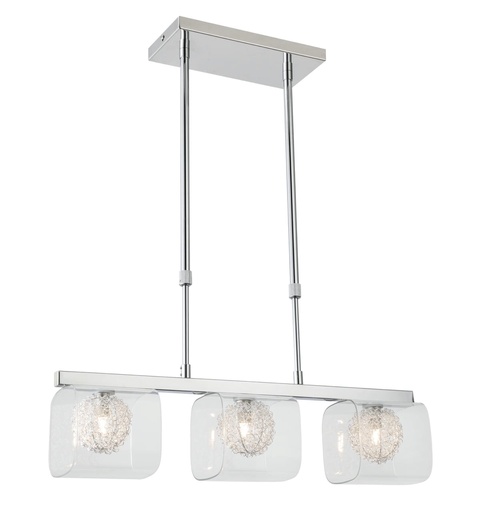 [191160 | NIC-6168P-3] Lamp. Colg. 3G9 Metal+Vidrio T/Cubo 560X120Mm