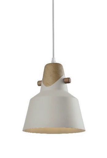 [200015 | KZYDLT8508S Wh] Lamp. Colg. 1L E27 Alum.+Madera T/Red. Blanca (170X230Mm)