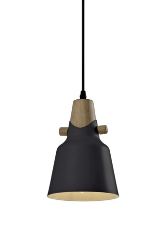 [200017 | KZYDLT8508M Ng] Lamp. Colg. 1L E27 Alum.+Madera T/Red. Negro (23X250Mm)