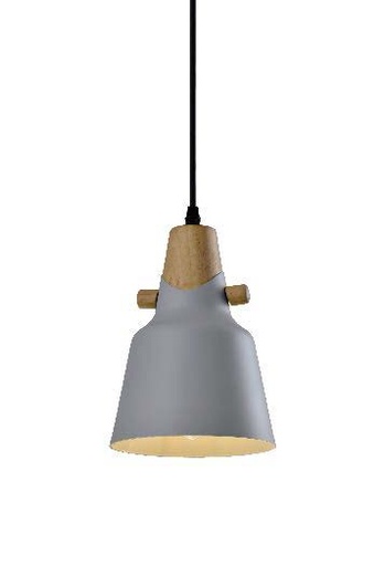 [200018 | KZYDLT8508M Gy] Lamp. Colg. 1L E27 Alum. Gris+Madera T/Red. (230x250)Mm