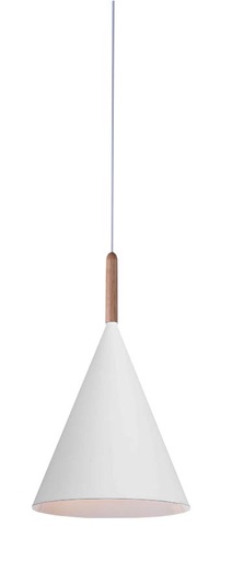 [200172 | T7901S WH B6] Lamp. Colg. Alum+Madera 1L E27 18X27Cm Matt Blanco+Blanco