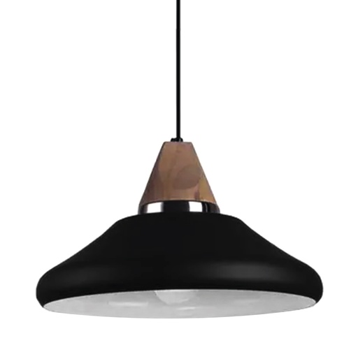 [200259 | T7757] Lamp. Colg. 1L E27 Aluminio Negro+Madera (D330X300Mm)
