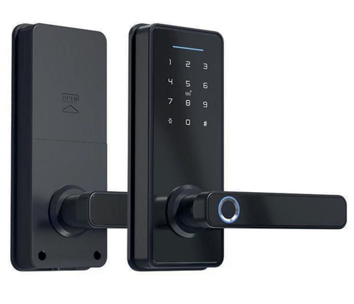 [250153 | A2 tamaño3] Cerradura Intelig. Wifi Tarjeta/Huella/Clave/Llave 64X144Mm Negro