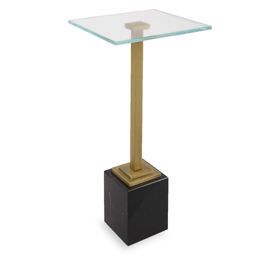 [151264 | W23019] MESA ESQUINERA DE METAL DORADA CON TOP DE VIDRIO